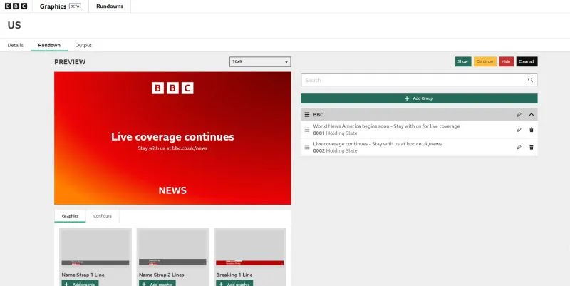 BBC Graphics Rundown application interface
